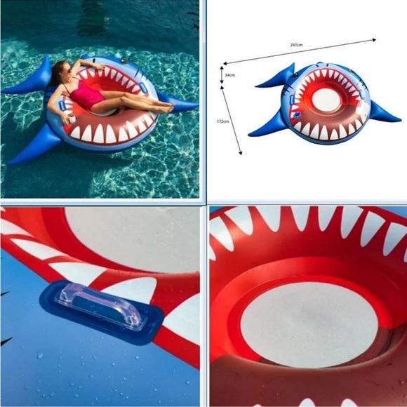 Oversized Inflatable Shark Mouth Pool Float, 95" X 68" x 13.5" - Picture 2 of 4